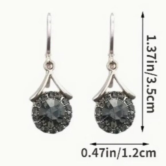 French-Style Round Silvery Black Zircon Dangle Ear-hugger Earrings - Picture 3 of 4